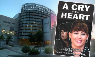 Composite photo of the Madden Library and the cover of the book A Cry of the Heart