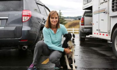 Photo of Carole King and her border collie, Kate, reunited in Kalispell, Montana