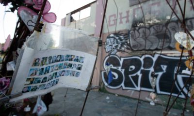 Photo of makeshift memorials to the victims of the Ghost Ship warehouse fire