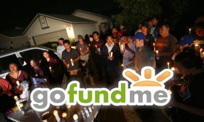 Composite image of gofundme account and a Fresno mass shooting vigil