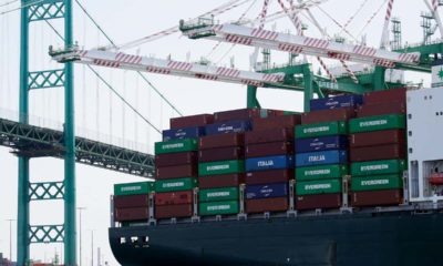 Photo of a cargo ship docked in Los Angeles