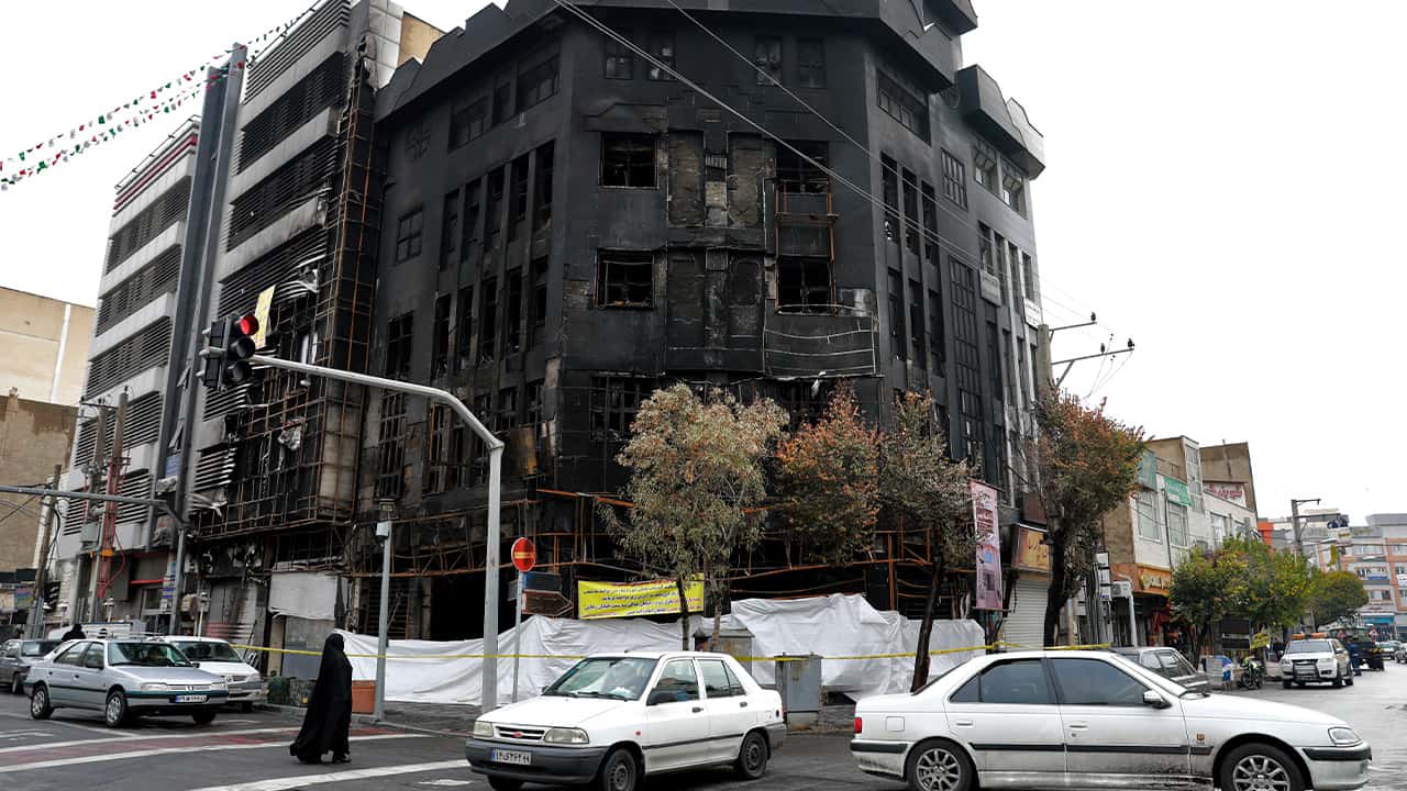 Photo of burned building in Iran