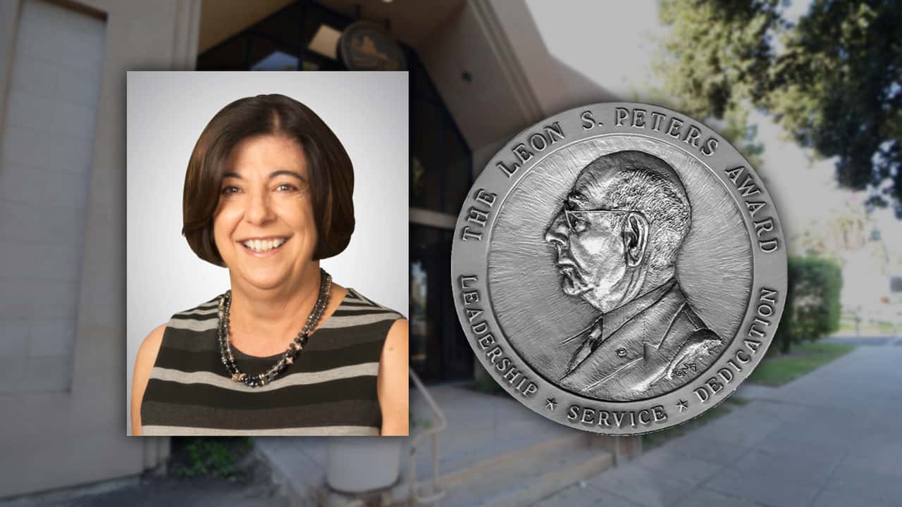 Composite image of Karen Musson and the Leon S. Peters Award medal