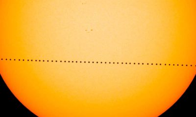 Photo of the planet Mercury passing directly between the sun and Earth on May 9, 2016