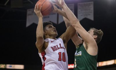 Photo of Fresno State freshman forward Orlando Robinson launching an inside shot