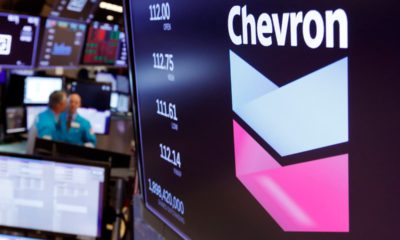 Photo of the logo for Chevron on the floor of the New York Stock Exchange