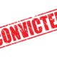 The word "convicted" in red against a white background