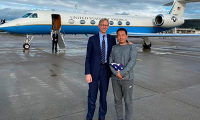 Photo of special representative for Iran, Brian Hook with Xiyue Wang in Zurich, Switzerland