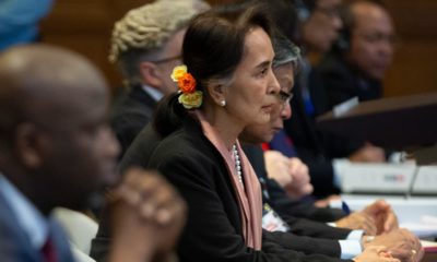 Photo of Myanmar's leader Aung San Suu Kyi and Gambia's Justice Minister Aboubacarr Tambadou