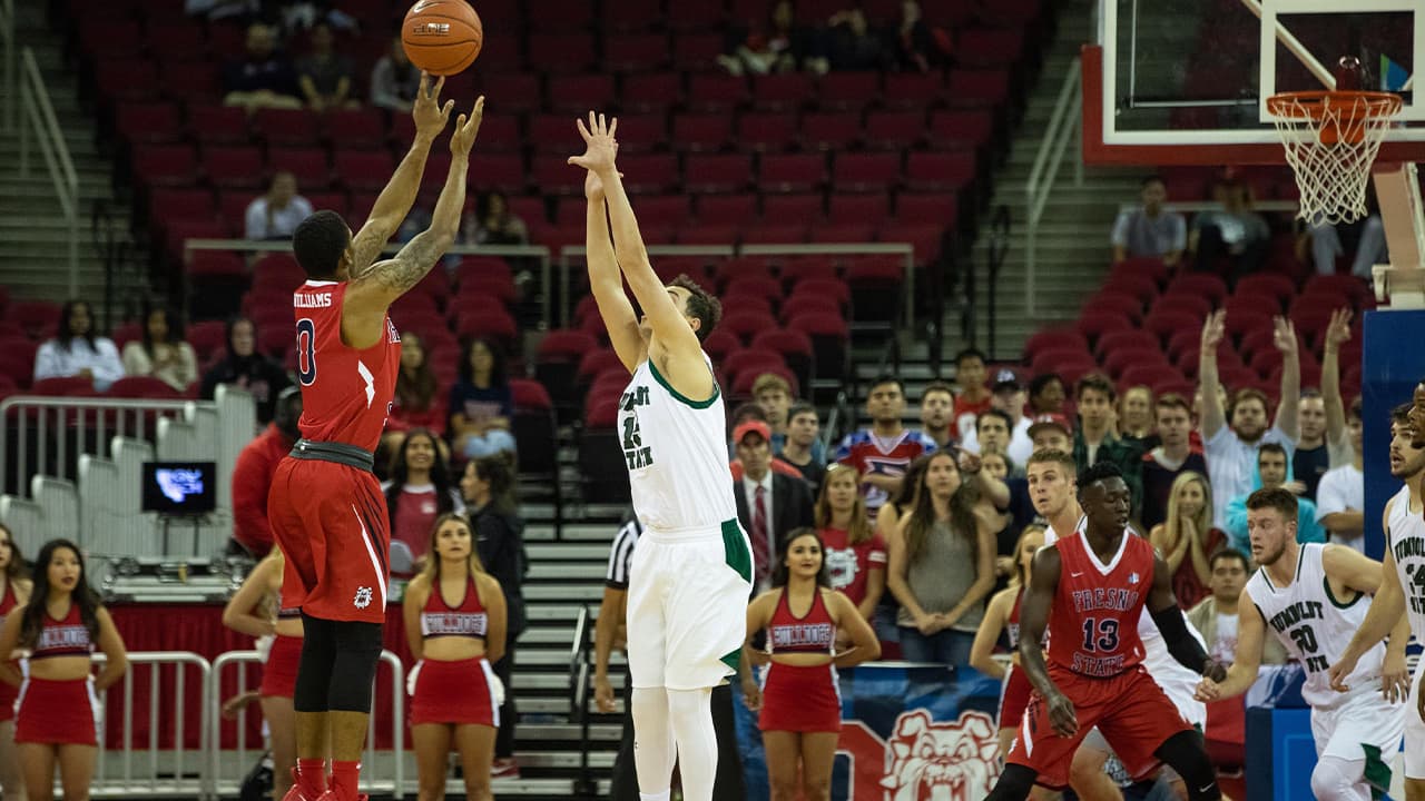 Photo of Fresno State's New Williams launching a 3-point shot