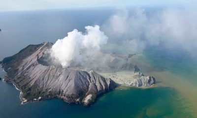 Photo of White Island after its volcanic eruption in New Zealand