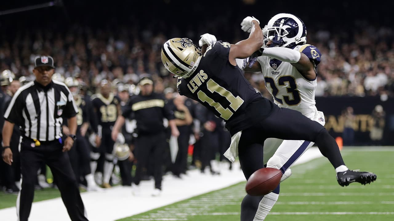 Photo of Los Angeles Rams defensive back Nickell Robey-Coleman and New Orleans Saints wide receiver Tommylee Lewis