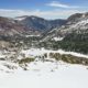 Photo of the view from Gaylor Peak down to the east side of Tioga Pass during winter