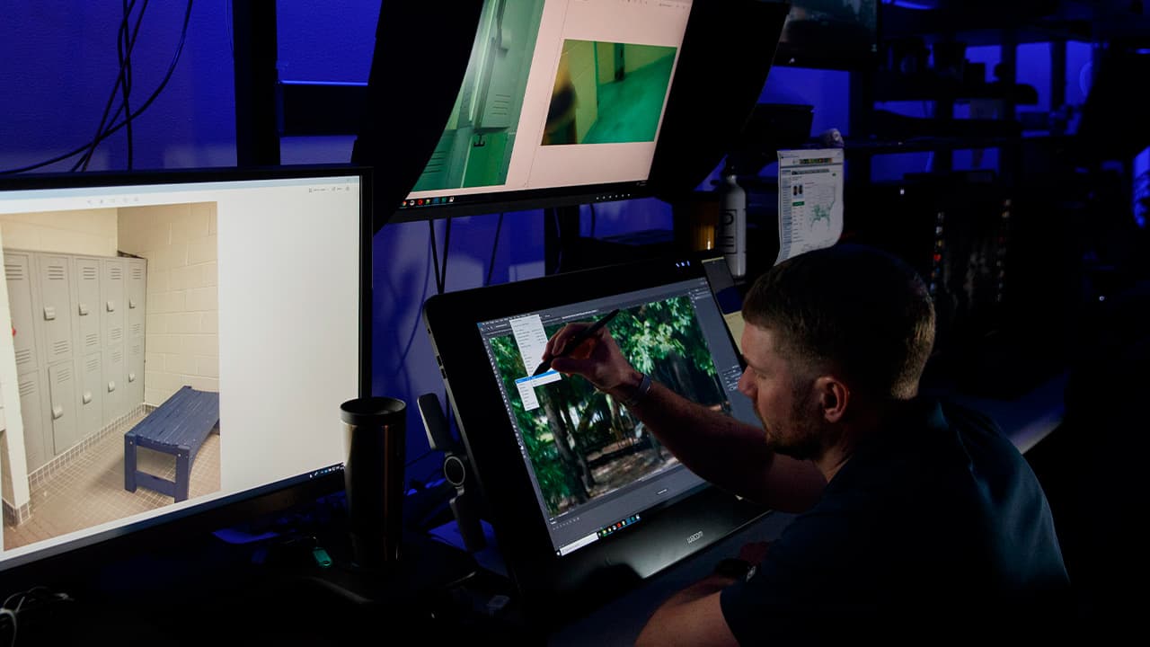 Photo of the inside the Victim Identification Lab, part of Homeland Security's Child Exploitation Investigations Unit, in Fairfax, Va.