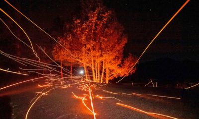 Photo of embers flying during the Kincade Fire in Calistoga, Ca.