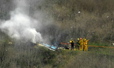 Photo of the scene of a helicopter crash where former NBA star Kobe Bryant died