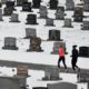 Photo of joggers running through a cemetery