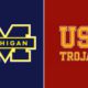 The Michigan and USC football logos side by side