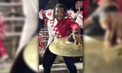 Fresno State marching band cymbals player Travis Morris