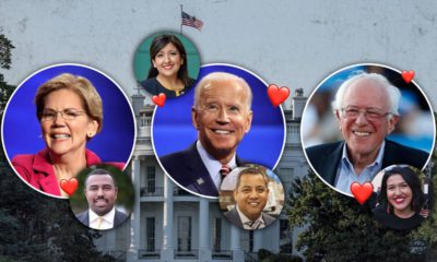 Photo combination of Elizabeth Warren, Joe Biden, Bernie Sanders, Councilman Nelson Esparza, Senator Melissa Hurtado, Councilman Miguel Arias, and Councilwoman Jewel Hurtado