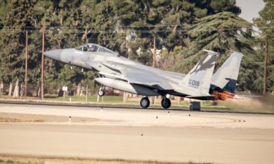 F-15 Eagle fighter jet takes off in Fresno.