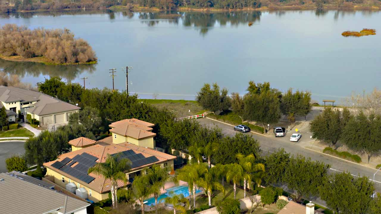 Aerial view of San Joaquin River overlook at Milburn Avenue