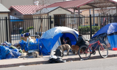 Photo of a homeless camp in downtown Fresno