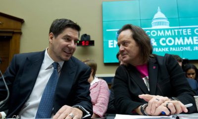 Photo of Sprint Corporation Executive Chairman Marcelo Claure and T-Mobile US CEO and President John Legere during the House Commerce subcommittee hearing on Capitol Hill
