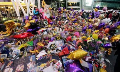 Photo of fans gathering at a memorial for Kobe Bryant