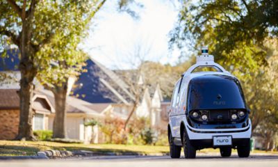 Photo of Nuro's self-driving vehicle "R2" on a neighborhood street