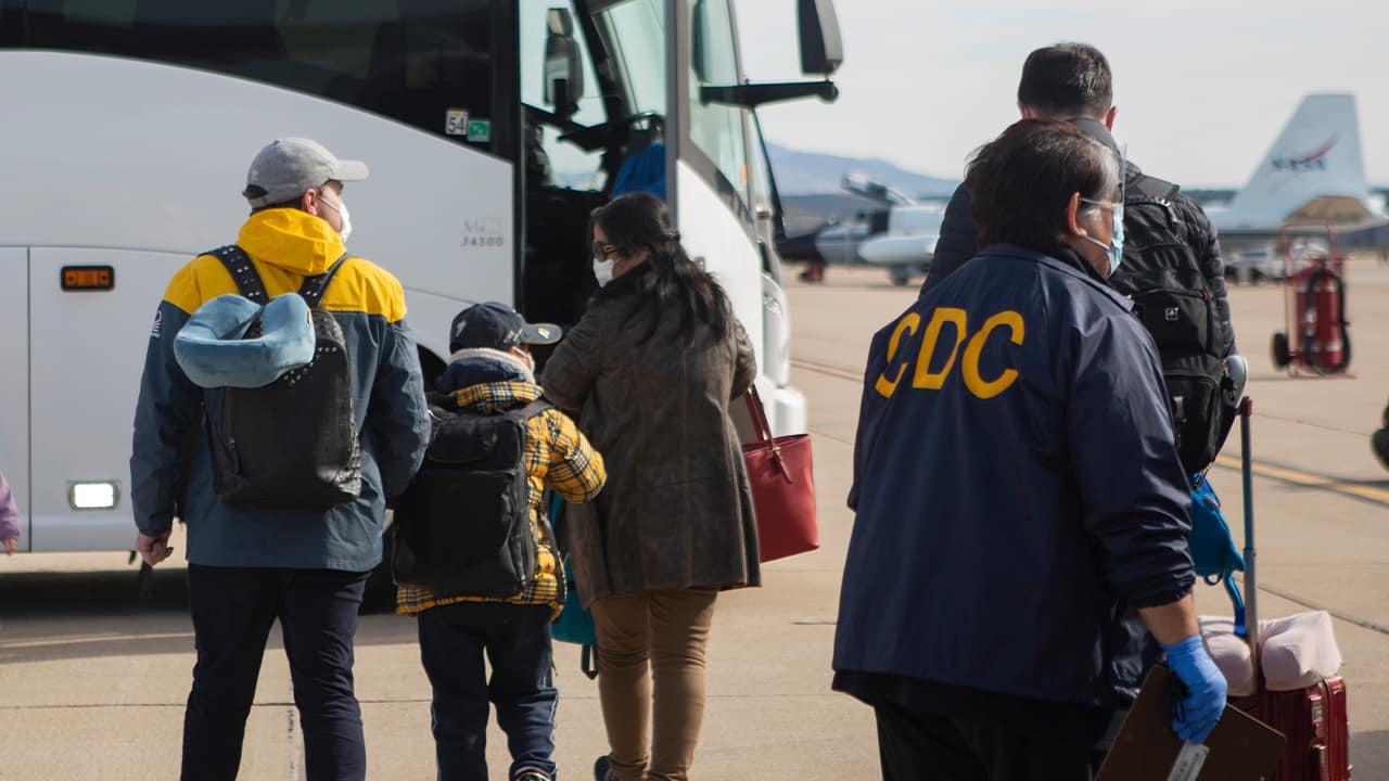 Photo of evacuees from China Arriving in California