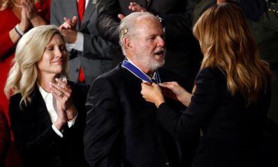 Photo of First Lady Melania Trump presenting Rush Limbaugh with the Presidential Medal of Freedom