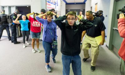 Photo of students taking part in an Active Shooter Response Training exercise at Fountain Middle School in Fountain, Colo.