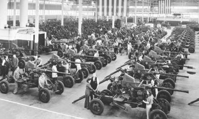 Photo of Bofors guns lined up in 1944