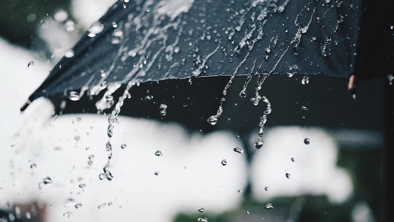 Photo of a black umbrella in the rain