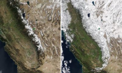 NASA Satellite images comparing California's 2019 and 2020 February snowpacks