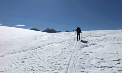 Photo of a snow survey crew in the Sierra