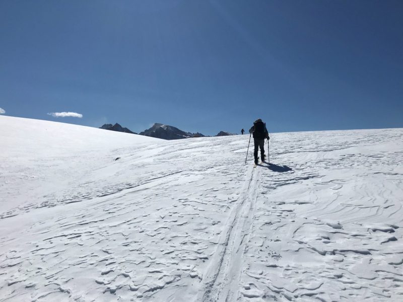 Photo of a snow survey crew in the Sierra