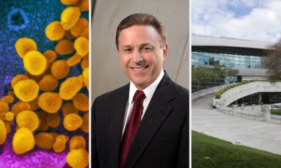 Composite image of coronavirus, Garry Bredefeld, and Fresno City Hall