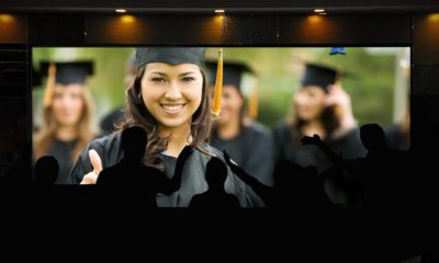 Image conveying virtual high school graduation being shown on local television