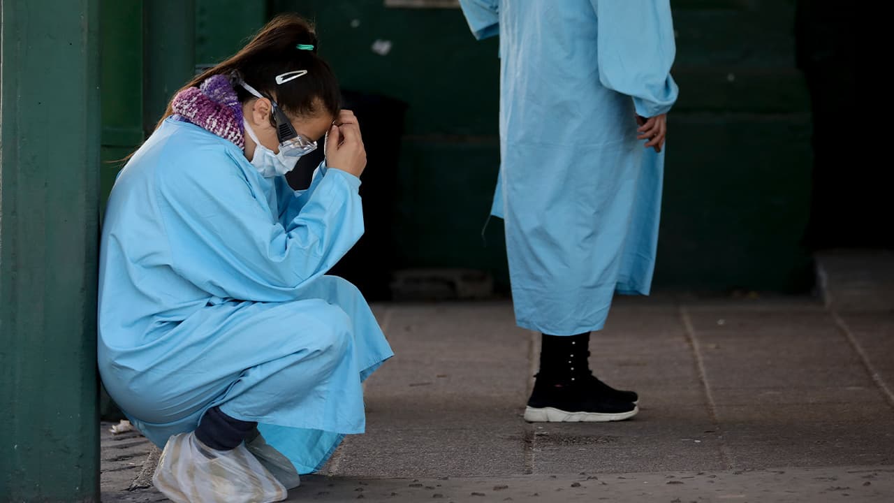 Photo of a health care worker resting