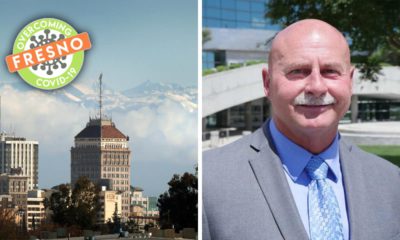 composite of Fresno Mayor-elect Jerry Dyer, the Fresno skyline and COVID-19 symbol an