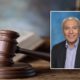 Portrait of Fresno attorney Victor Salazar set into a courtroom scene