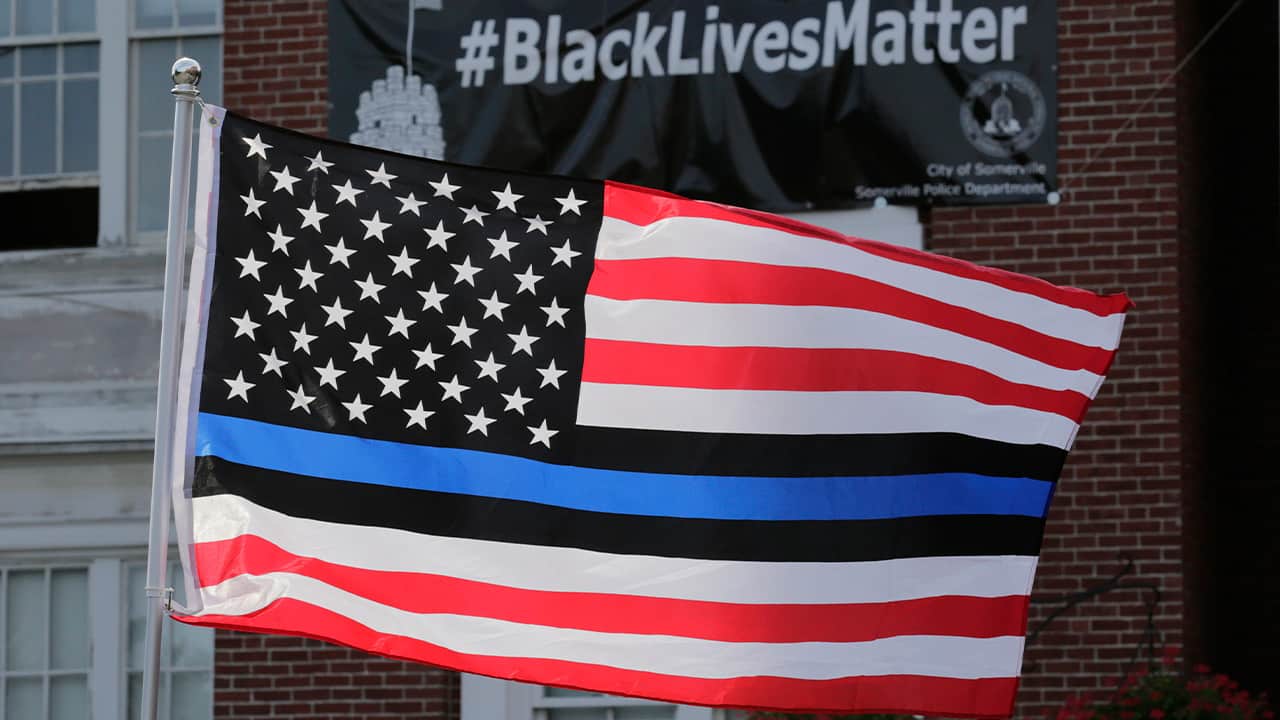 Photo of a blue line American flag