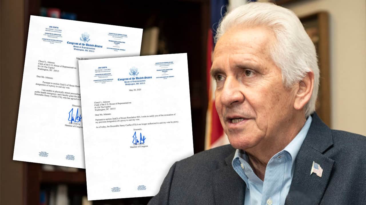 Image of Rep. Jim Costa (D-Fresno) and his letters to the Clerk of the House