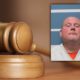 Composite image of Randy Scroggins' mug shot and a court gavel