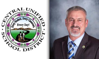 Side by side images of the Central Unified School District logo and trustee Richard Atkins