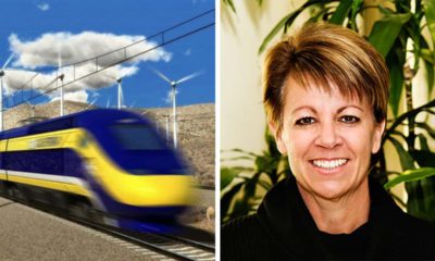 Side by side image of bullet train and California Transportation Commission nominee Lee Ann Eager of Fresno