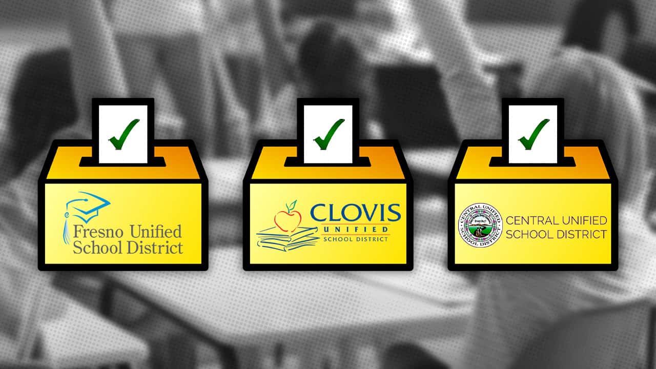 Image of side-by-side ballot boxes marked Fresno Unified, Clovis Unified, and Central Unified