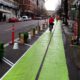 Image of a protected bike lane demonstration in Portland, Oregono